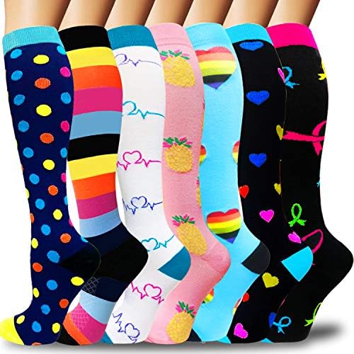 Compression Socks For Women&Men(3/7 Pairs) - Best Medical for Running,Travel,Nurses,Flight Travel,20-30mmHg