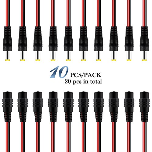 AFUNTA New 10pack 10 inch(30cm) 2.1 x 5.5mm DC Power Pigtail Female + 2.1 x 5.5mm DC Power Pigtail Male