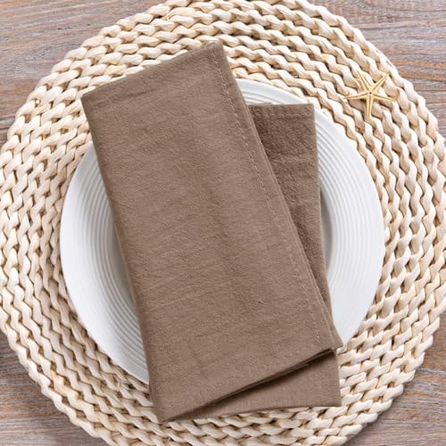 Image of MLMC 4 Pack Nude Cloth Napkins Rustic Washable Cotton Linen Napkins Set of 4 17 inchx17 inch Reusable Brown Dinner Napkins Cloth for Wedding Party Reception Gathering Table Decorations