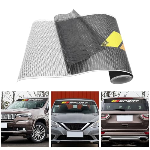 Image of Black Front and Rear Windshield Window Vinyl Decal Transparent Car Sport Banner Strip Film Universal Racing Style Decoration Sticker (Yellow Orange Red)