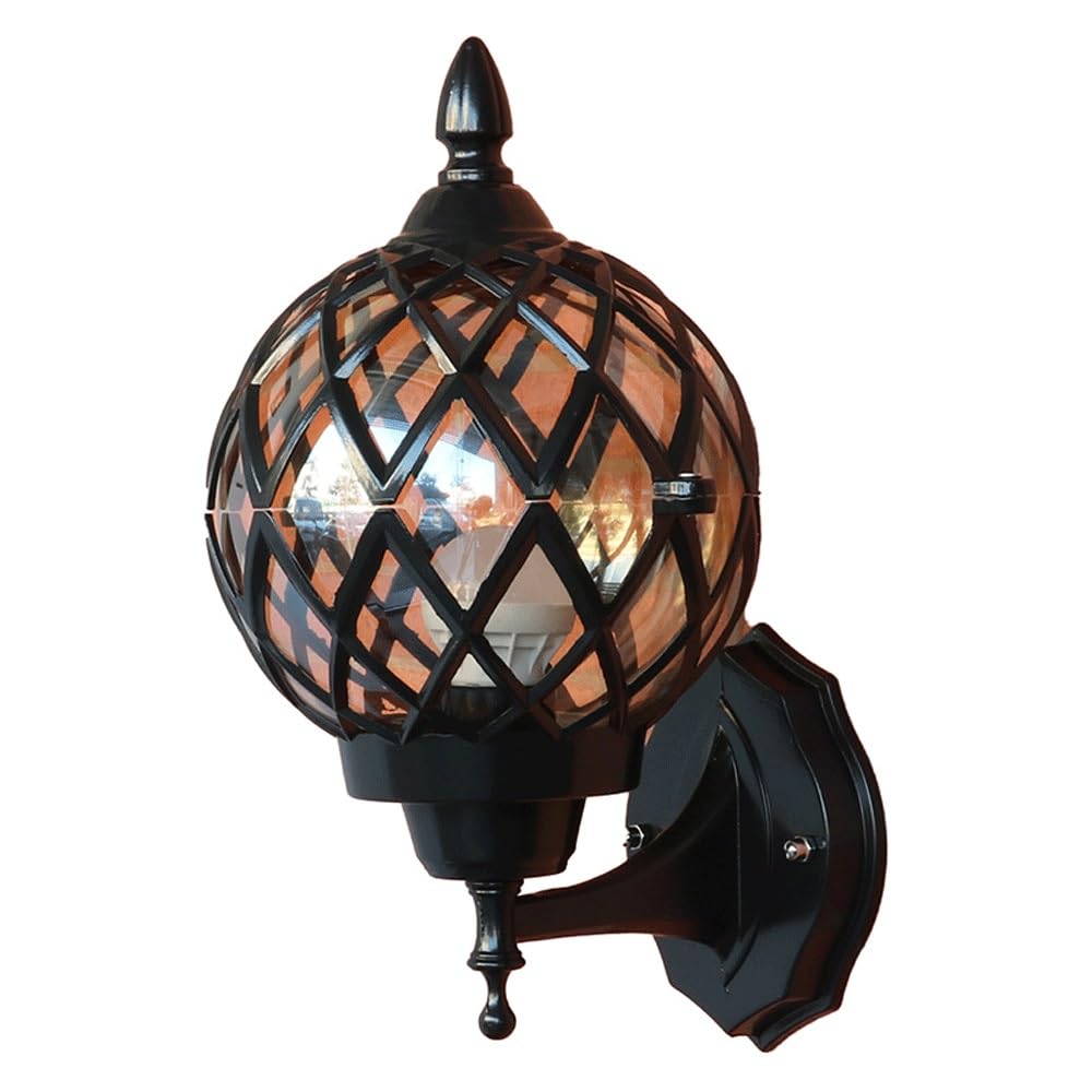 Applique murale extérieur rétro noire en verre globe taille moyenne pour porche