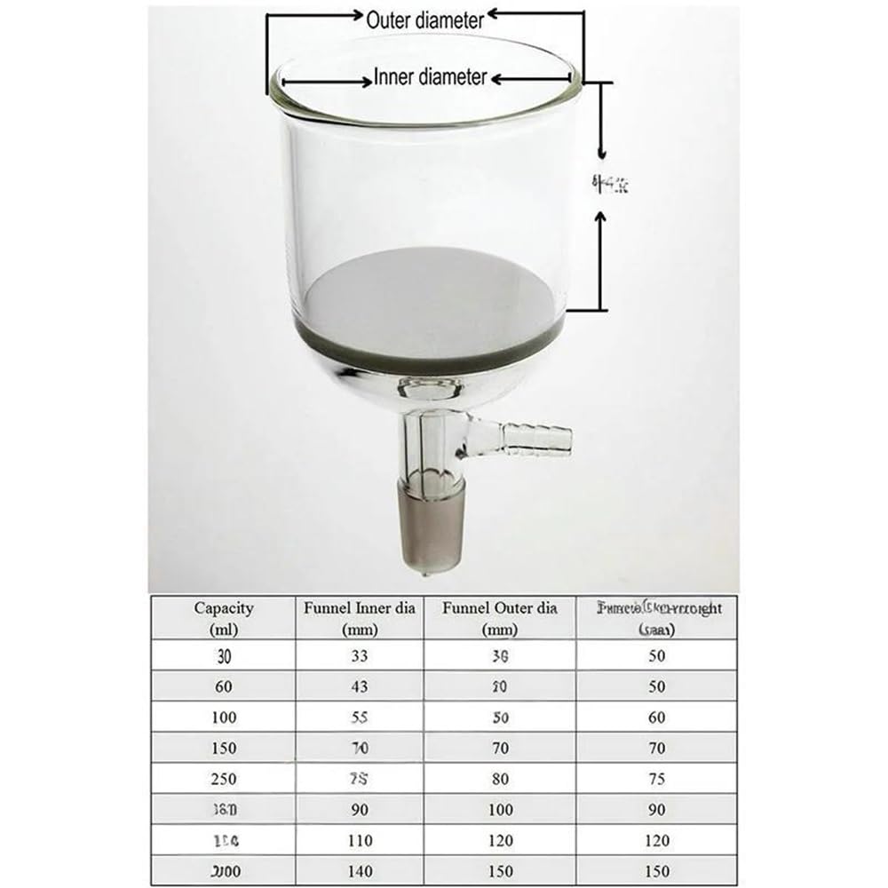 Embudo de vidrio de laboratorio de 250/500/1000 ml con núcleo de arena G3, junta n.° 19/24/29(1000ml joint No.24)