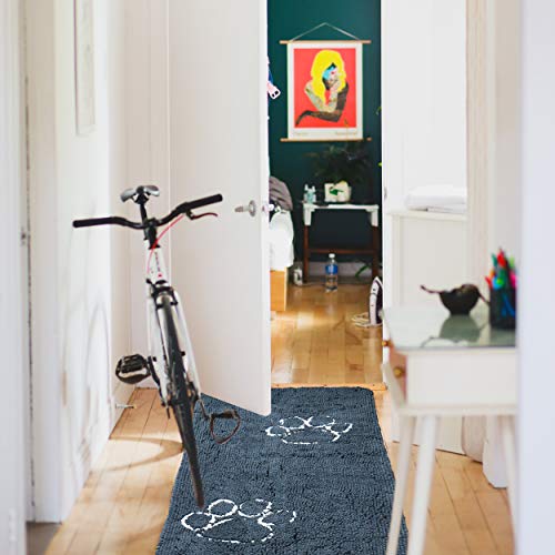 My Doggy Place - Microfiber Dog Door Mat - Dirt And Water Absorbent Mat - Washer & Dryer Safe Non-Slip Mat - Charcoal With Paw Print Hallway Runner Rug - 8 X 2 Ft #TOP6