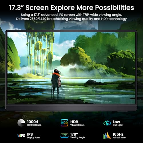 Image of VILVA Portable-Monitor-for-Laptop 17.3'' 2.5K QHD 165Hz Gaming Display, Ultra-Slim Metal Body, Built-in Stand, USB-C HDMI External Monitor for Laptop, PC, PS5, Xbox, Switch
