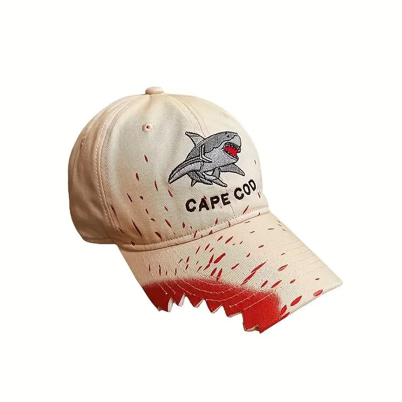 lezoir Cape Cod Shark Embroidered Baseball Cap - Funky Graffiti Splatter Design, Lightweight Polyester, Ideal for Couples-picture-15