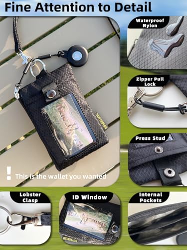 AirTag Wallet with Lanyard – RFID Blocking Travel Wallet for Men and Women, Slim Neck Wallet with ID Window & Zipper Coin Purse4