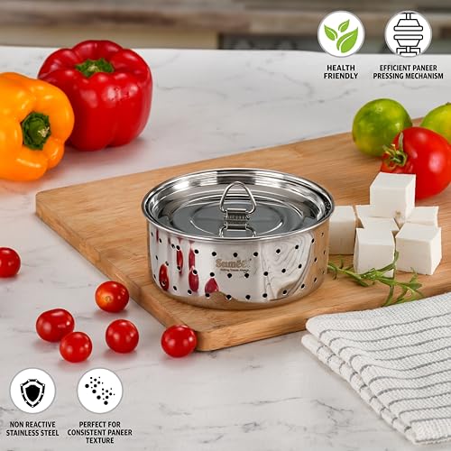 Image of Sumeet Stainless Steel Paneer /Tofu /Sprout Maker /Mould /Press, Easy and Perfact for Home Made Healthy Paneer, 11.3cm Dia, 300gms Paneer, 1.5 liter, Silver