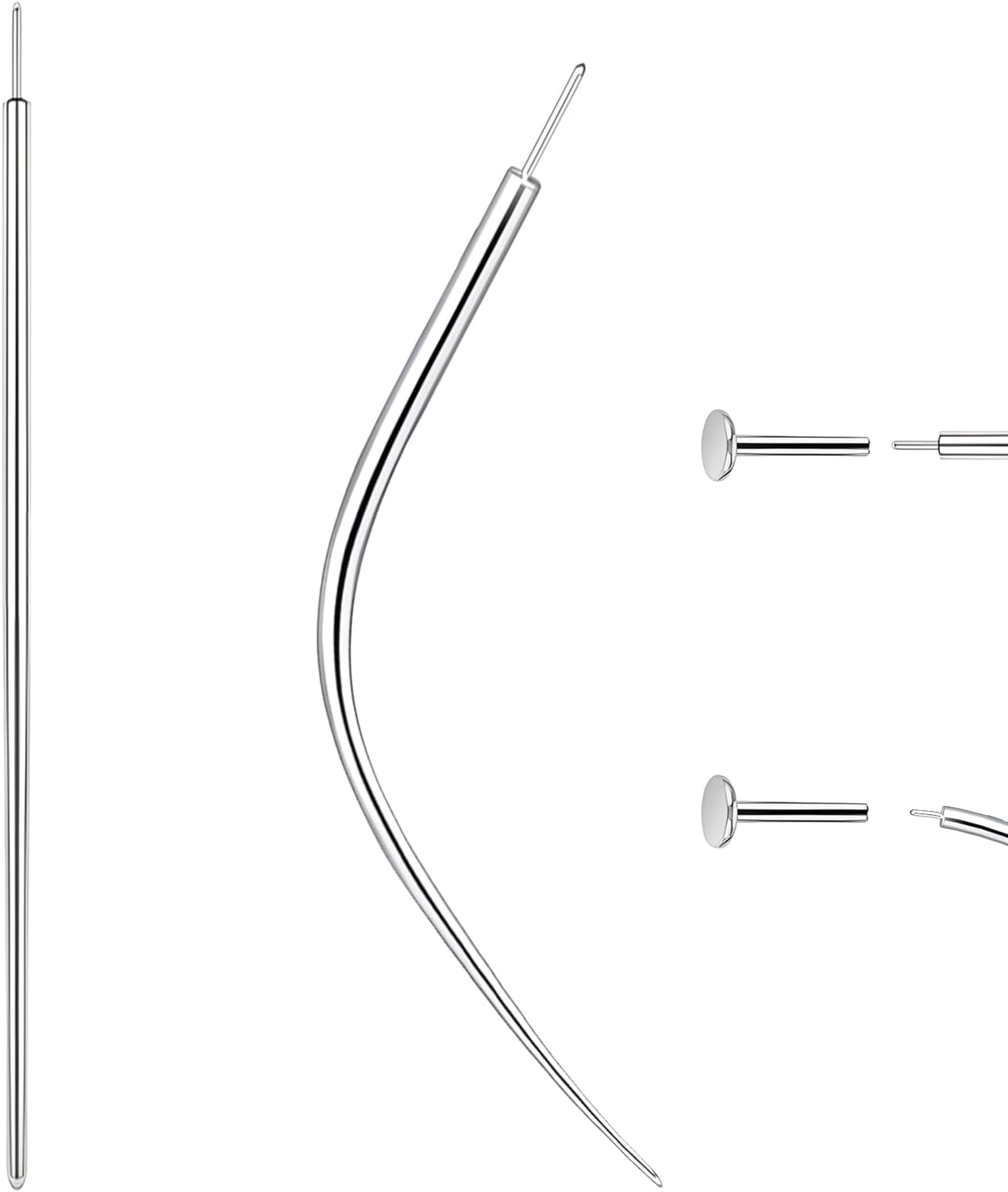14G 16G 18G 20G Piercing Taper Piercing Ball Grabber Tool Stainless Steel Flat Back Earring Applicator Tool Threadless Insertion Pin Curved Body Piercing Kit for Ear/Nose/Navel/Lip/Eyebrow