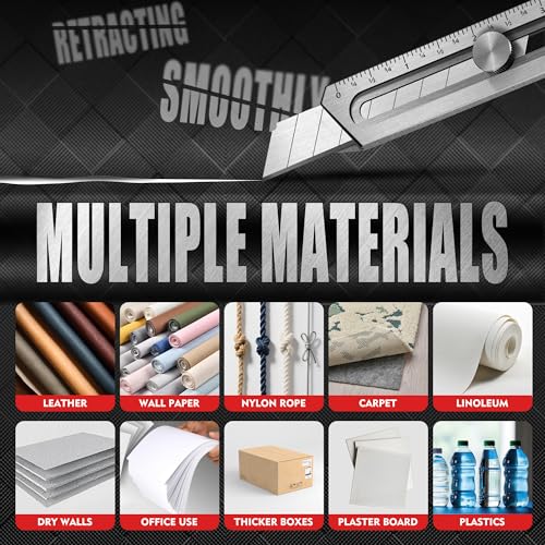 Image of BECOWIN 2 Pack 7-in-1 Retractable Stainless Steel Utility Knife, Heavy Duty Box Cutter with Safety Lock, 18mm Snap-Off Blade Compatible, Multi Tool for Home, Office, Warehouse (Blades Not Included)