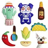 Nocciola Mexican Style Squeaky Dog Toys, Cute Soft Plush Stuffed Crinkle Chew Puppy Toys for Small Medium Breed, 8 Packs
