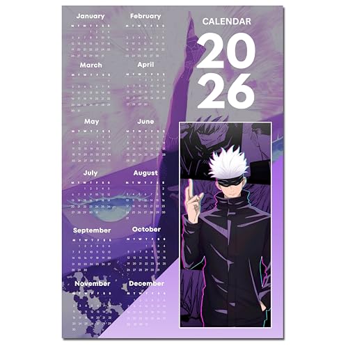 Image of 2026 Anime Calendar - Gojo Satoru from Jujutsu Kaisen | 12 inch x 18 inch size | Wall Decoration Aesthetic Calendars