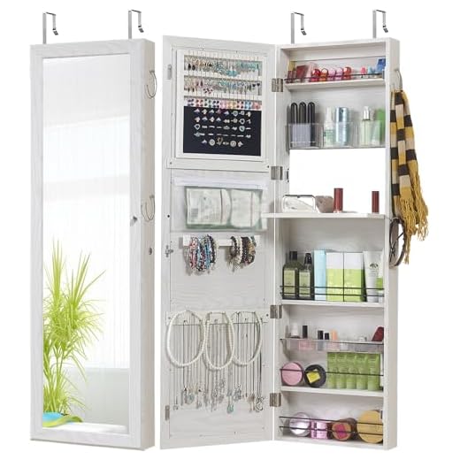 GISSAR Jewelry Mirror Armoire Wall Mount Over The Door Mirror Jewelry Cabinet Storage Mirror Organizer Lockable Full Length Door Mirror(White)