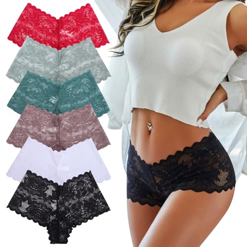 InfiniZer 6PCS Lace Underwear Women Ladies Knickers Multipack Sexy Breathable Hipster Panties
