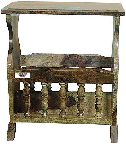Image of Sheesham Wood Side Table with Magzine Holder for Living Room | Natural Brown
