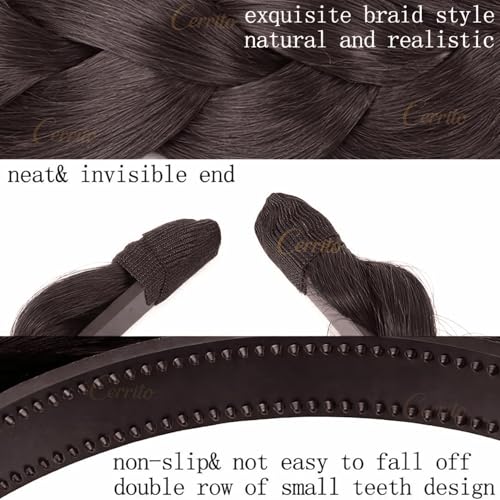 Image of Cerrito Synthetic Braided Hair Headband Set of 2 | Plaited Wig Band with Teeth Hairband For Woman | Elastic Headband For Extension, Ponytails, Bun & Juda | Hair Accessories for Women & Girls (Brown)