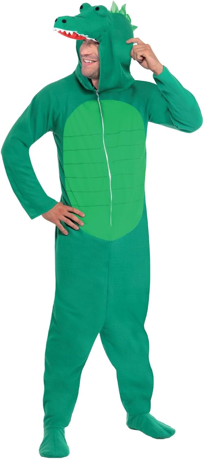 Smiffys Men's Crocodile Costume, Hooded All in One, Party Animals, Serious Fun, Size L, 23631