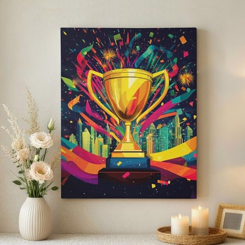 Toile abstraite colorée Trophée de célébration : tableau moderne de 40x50 cm