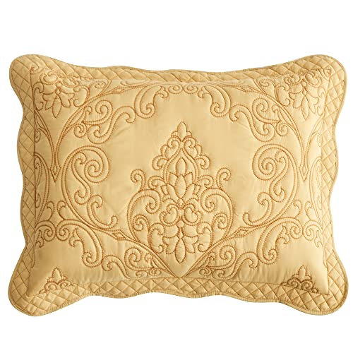 Image of CHIXIN Microfiber King Pillow Shams Set of 2 - Decorative Quilted Pillow Covers - Honey-Gold - Size (20 inch x 36 inch)