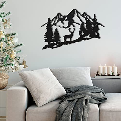 Metal Deer Wall Art Forest Deer Wall Decor Metal Mountain Deer Cabin Decor Deer Woodland Decor Metal Deer Decor Rustic Animal Hunting Decor For Bedroom Wall Decoration, 13 X 8 Inch (Black) #TOP5