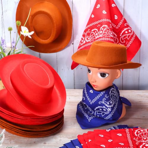 Coume 24 Pieces Cowboy Hats and Bandanas, Brown, Red - image 5