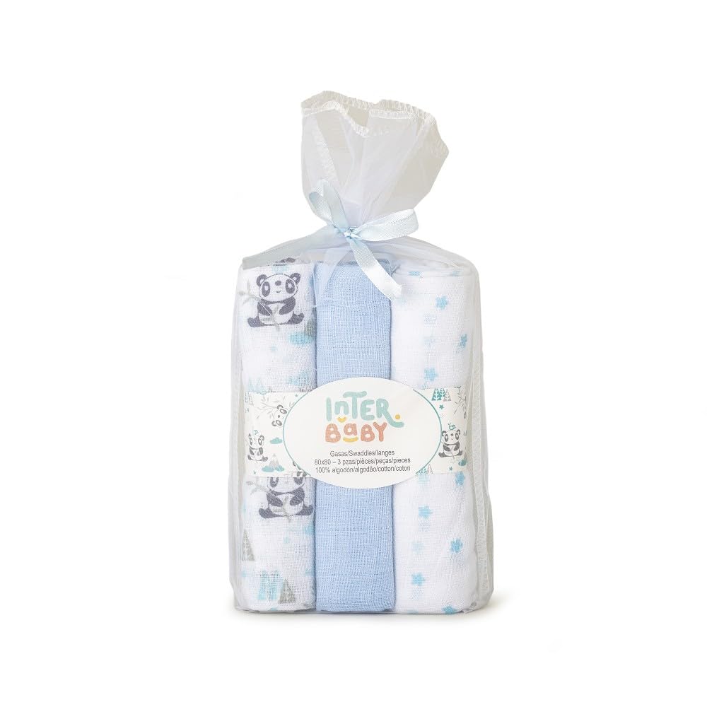 Mussole per neonato Panda blu Set 3