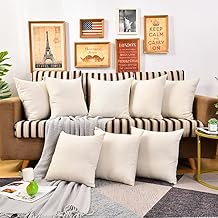 Throw Pillow Covers Bulk Linen Blank Couch Cushion Pillow Case for Vinyl Sublimation HTV Ironing Craft Embroider Decoration 18 x 18 Inch Beige Set of 8