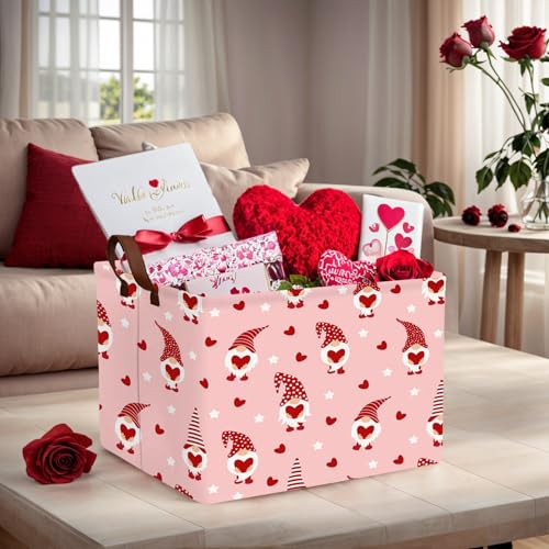 Image of Valentine's Day Basket for Gifts Empty Cute Heart Large Gift Basket Decorative Storage Bin for Kid and Baby Room Decor (Pink Dwarf Love)