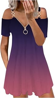 Off Shoulder Dress Women V Neck Short Sleeve Beach Dress - Women's Short Spaghetti Straps Summer Dress Women's Elegant Summer A-Line Party Dresses with Zip Boho Dress Ball Gown