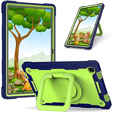 TDA Trading Case for Samsung Galaxy Tab A7 10.4" 2020 (SM-T500/ SM-T503/ SM-T505/ SM-T507) - Hybrid Shockproof 360 Rotating Multi-Functional Ring Stand Case with Shoulder Straps (Navy Blue/Green) Cover