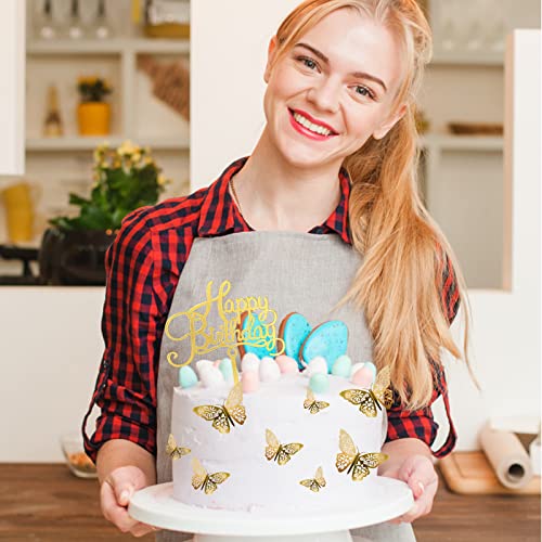 24Pcs Butterfly Cupcake Toppers With 1 Pcs Happy Birthday Cupcake Toppers 3D Butterfly Cupcake Picks For Birthday Party Supplies Women Wedding Decoration（Gold） #TOP5