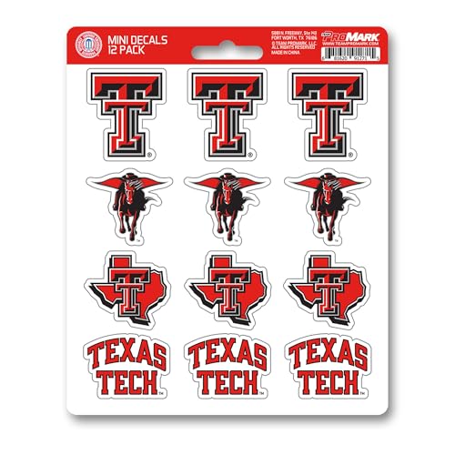 FANMATS 61200 NCAA - Texas Tech Red Raiders 12 Count Mini Decal Sticker Pack 5 x 6.25 in.- Great Gift for Sports Fans - Works On Hard Surfaces - for Homes, Cars, Trucks, SUVs.