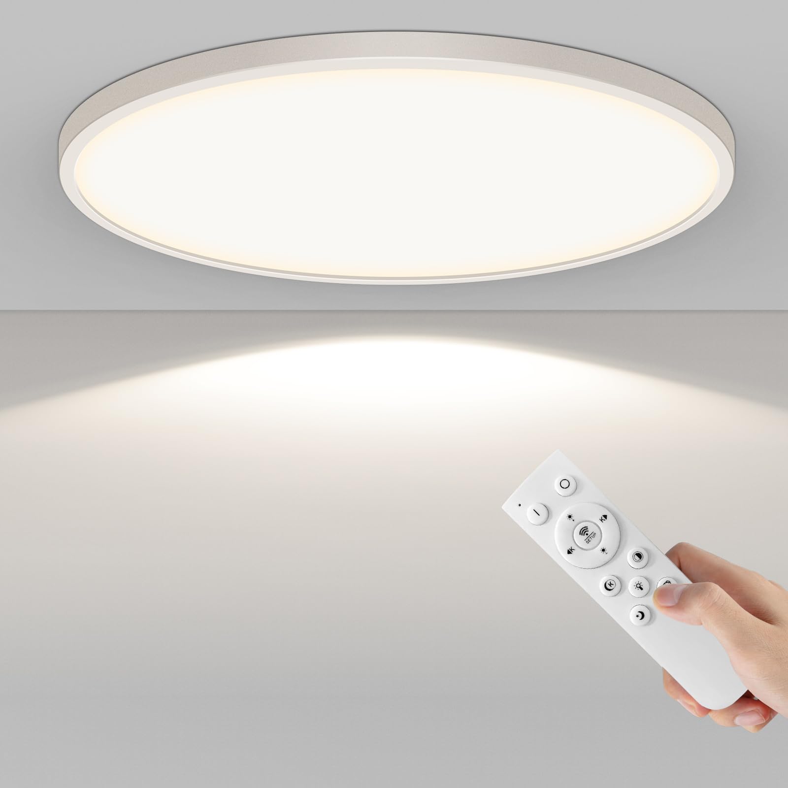 AprZLee Ø50cm Deckenleuchte, 48W deckenlampe led mit Fernbedienung Dimmbar 3000K-6500K, 4800Lumen Modern Deckenlampe Wohnzimmer Ultra Dünn 2.1CM für Schlafzimmer Badezimmer küche