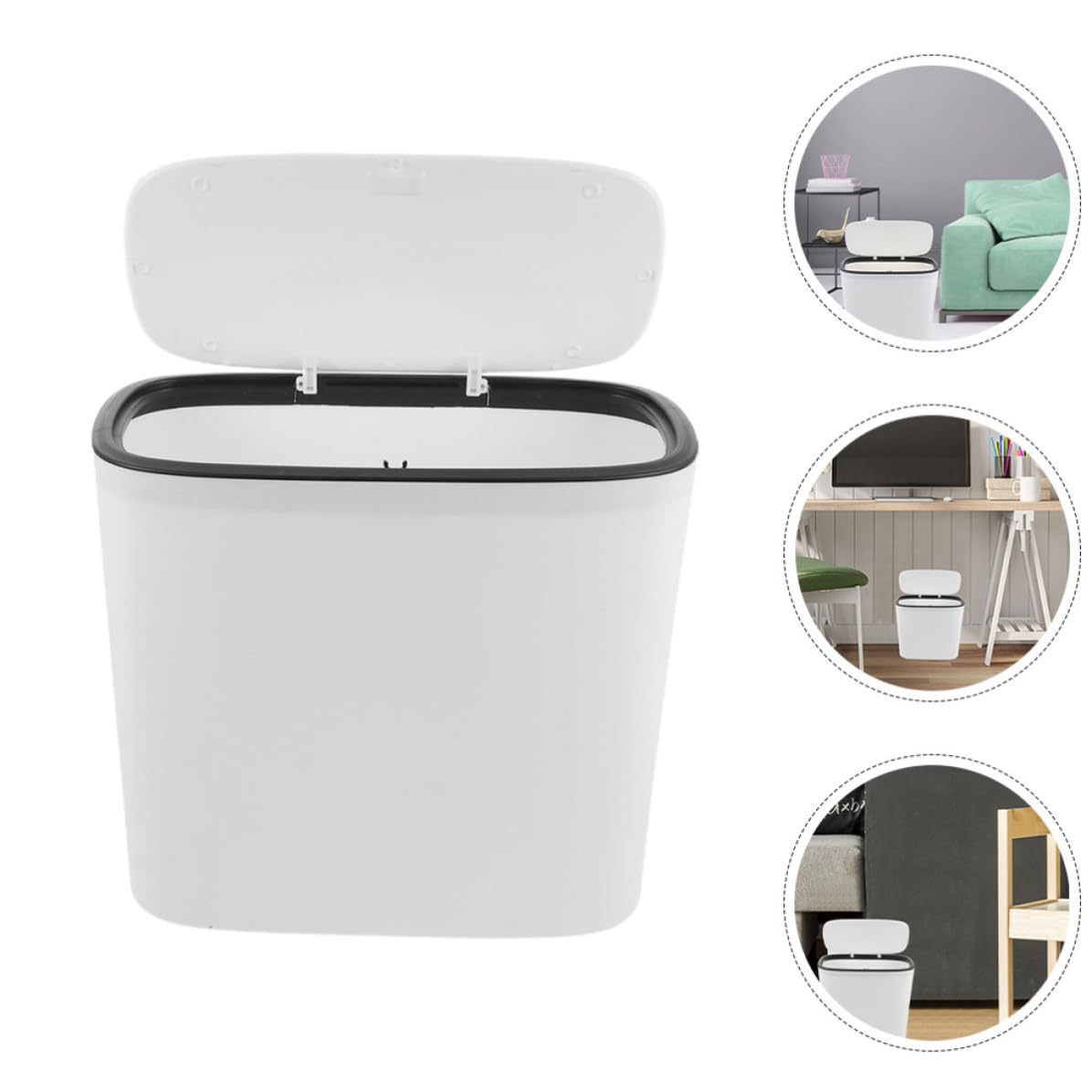 Kisangel Plastic Trash Can and Strong Bearing Capacity 12l with Large Opening Design Stylish White Garbage Can Compact Household Trash Container for Home Use Under Counters