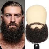 Svolna Dark Brown Realistic Mustache,Full Beard Style with Larger Size and Fuller Look, Fake Beard and Mustache Handmade with Human Hair Fake Facial Hair, Costume and Halloween Party