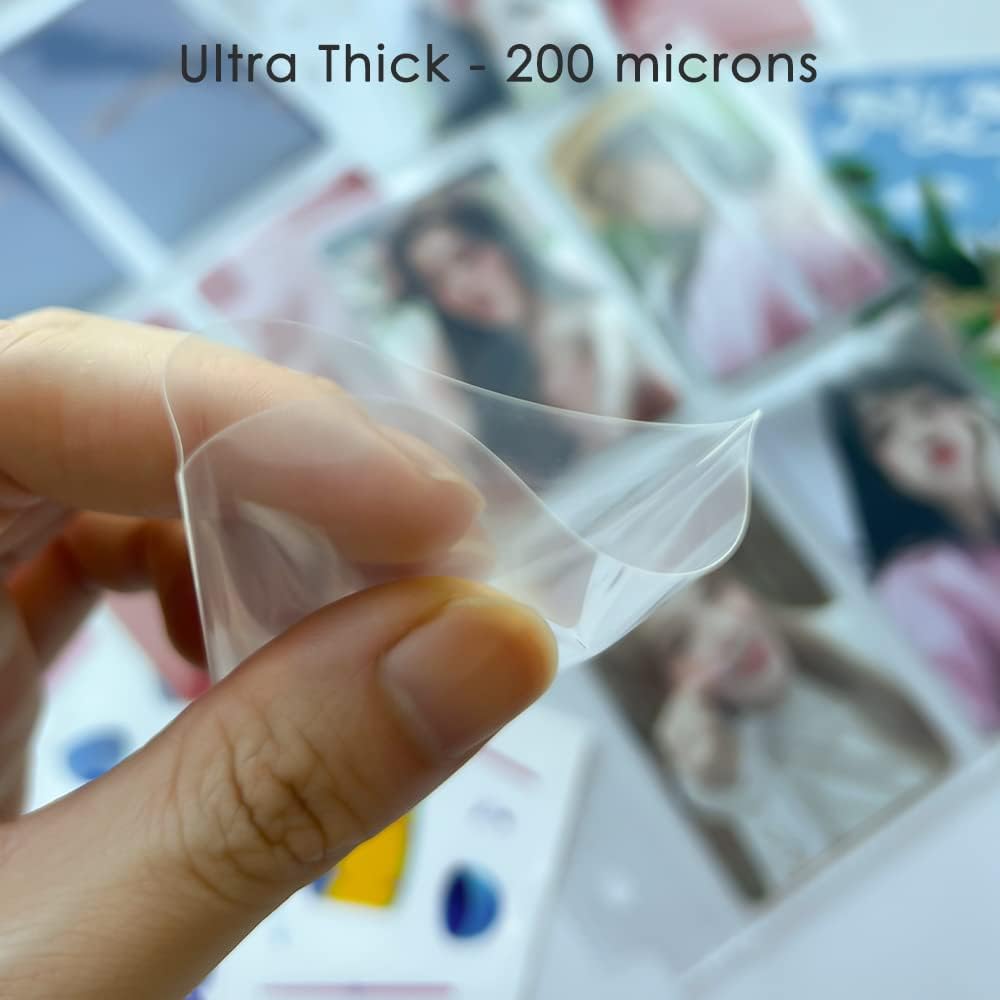 Baskiss 100 Packs Photocard Sleeves, 58 x 89 mm Thick 200 Microns Idol Card Protector Trading Shield for 3 inch Polaroid Kpop Album MD Photo