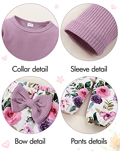 Image of YALLET 3Pcs Toddler Girl Clothes Solid Color Long Sleeves Ruffle Top+Floral Pants+Headband 1-6 Years Fall /Winter Outfits Set