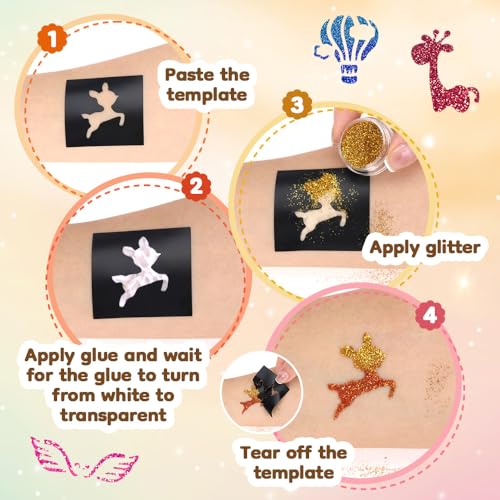 Bledras Glitzer Tattoo Set Kinder, 36 Farben Glitzertattoos für Mädchen – Ansicht 5