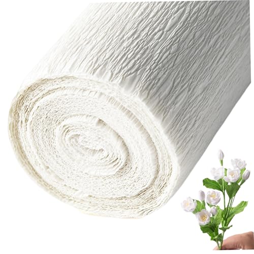 1 rollo de papel crepé 98x20 inch rollo de papel crepé blanco grueso hojas de papel crepé resistentes al desgarro y fáciles de moldear para flores decoraciones de fiestas manualidades y más Papel crep