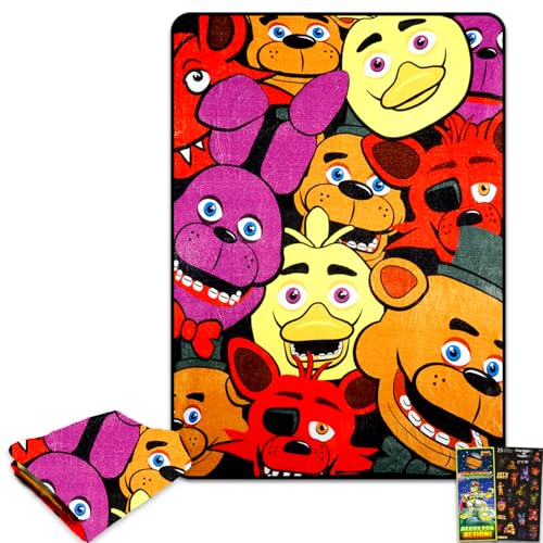 Five Nights at Freddys Plush Blanket Set - Bundle with FNAF Soft Blanket Plus Stickers More for Kids Adults Teens | Cozy Five Nights at Freddys Throw Blanket 45 x 60