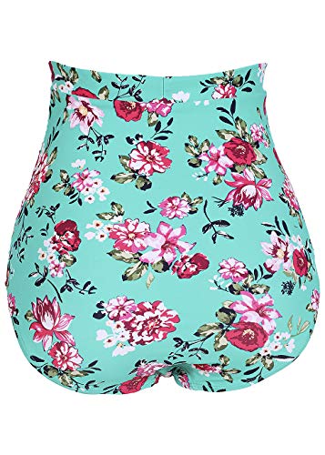Cocopear Women's Ruched High Waisted Bikini Bottom Retro Vintage Swim Short Tankinis Floral 40 L/10-12 #TOP2