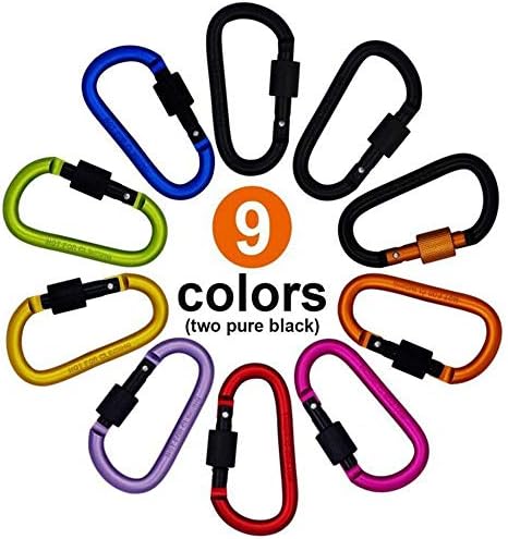 Locking Carabiner, Aluminum D Ring Clip D Shape Super Durable Strong Light Large Carabiner keyring Keychain Clip for Outdoor Camping Key Chain Heavy Duty Screw Gate Lock Hooks Spring Link(Pack of 6)