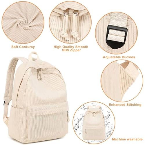 Mochila escolar para adolescentes, grande, de veludo cotelê, leve, para meninas, meninos, casual, en