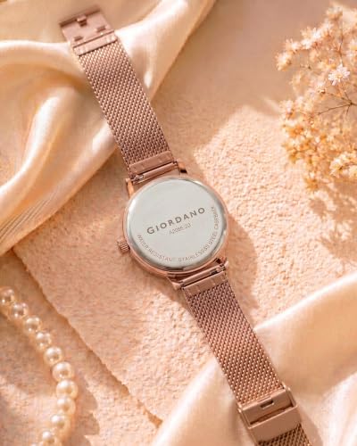 Image of Giordano Analog Quartz Watch for Women with Round Dial, Two-Hand Display, Crystal-Studded Hour Markers and Bezel and Stainless Steel Mesh Strap - A2085