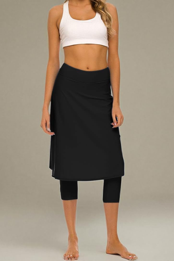 Micosuza Long Swim Skirt with Attached Leggings Modest Sun Protection Sports Skirt for Women - Image 7