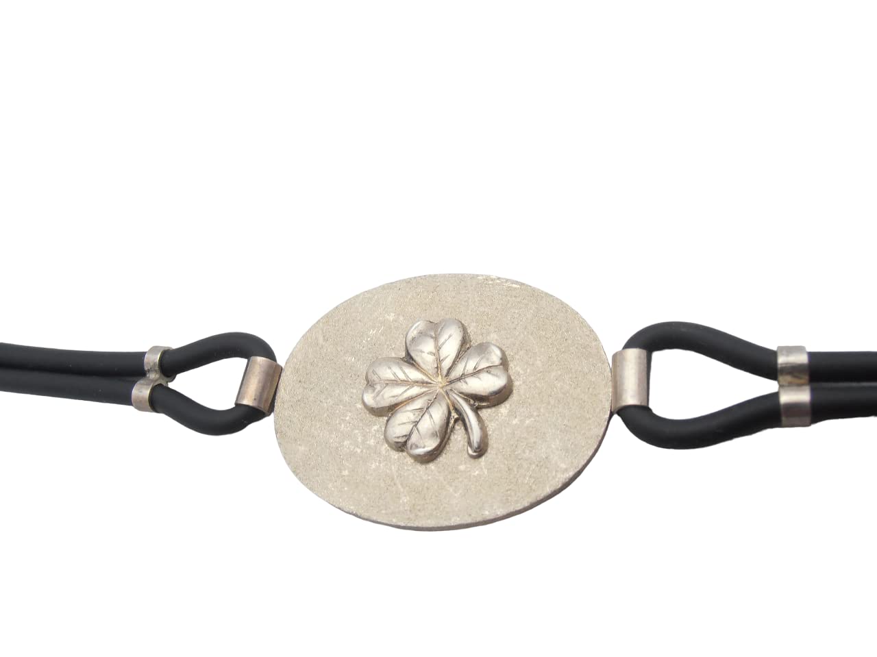 Cuatro Hojas: Pulsera de Plata 925 Y Caucho Con Amuleto de la Suerte - Pulsera Fortuna