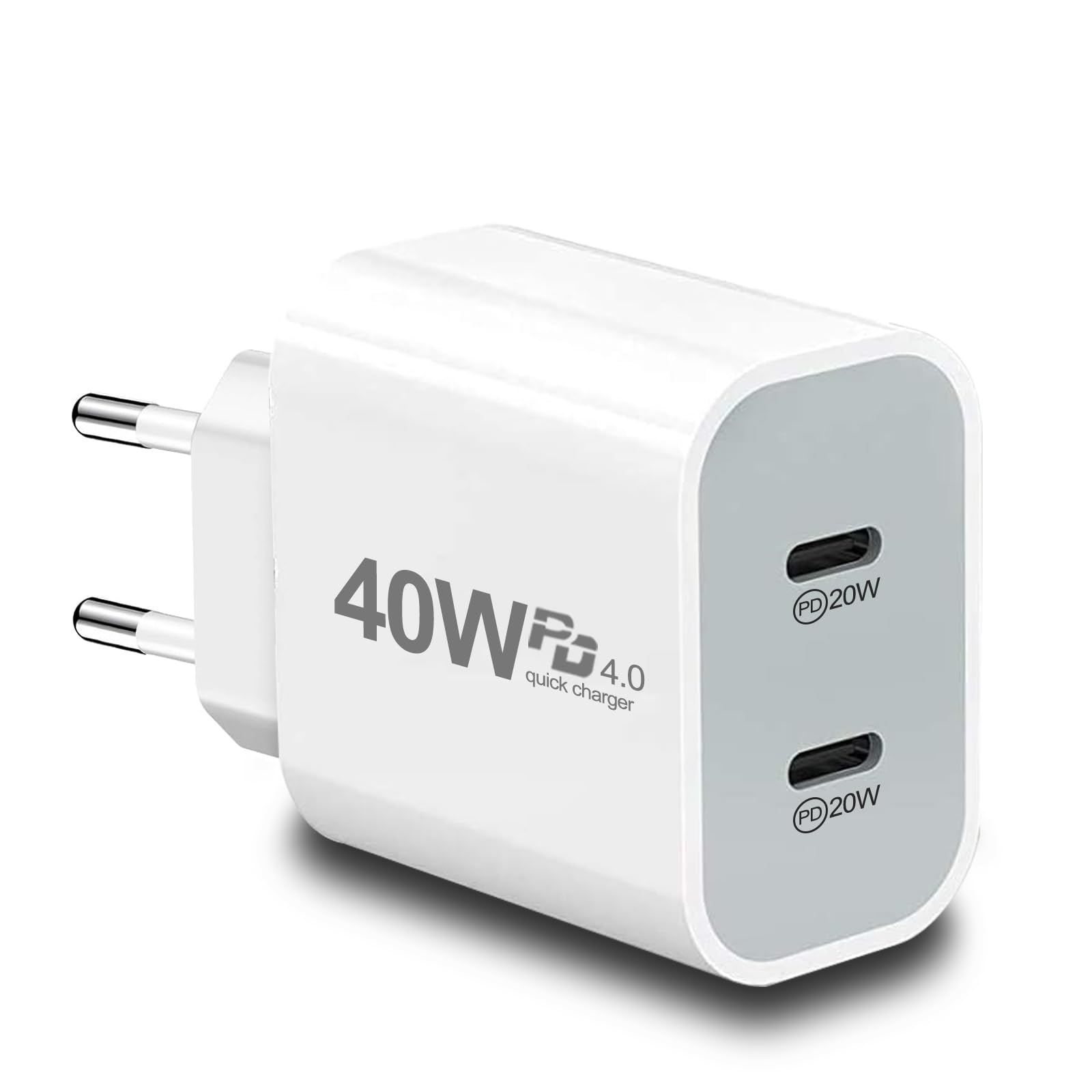 European USB C Charger, 40W PD4.0 European Travel Plug Adapter Dual Type C Fast Charger USA to Europe Plug Adapter for iPhone 17 16 15 14 13 12 11