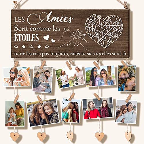 Vetbuosa Meilleure Amie Cadeau, Cadeau pour Une Amie - Cadre à Suspendre avec 5 Cordes et 10 Pinces en Bois, Cadeau Amie - Cadeau Anniversaire Femme, Cadeau Anniversaire et de Noël