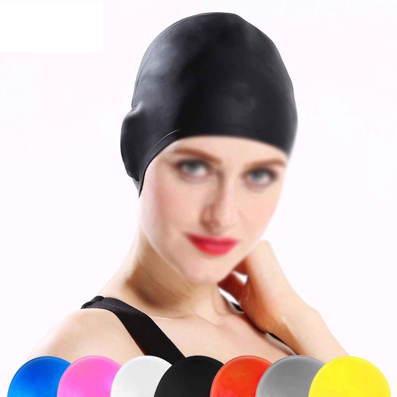 Bonnet de bain en silicone imperméable 3D élastique pour homme et femme - Bonnet de natation pour cheveux longs - Bonnet de bain pour adultes (bleu)