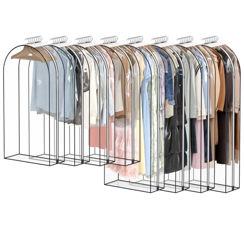Garment Bags for Hanging Clothes, 8 Pack Clear Garment Bags Clothing Storage Bags with Zipper for...