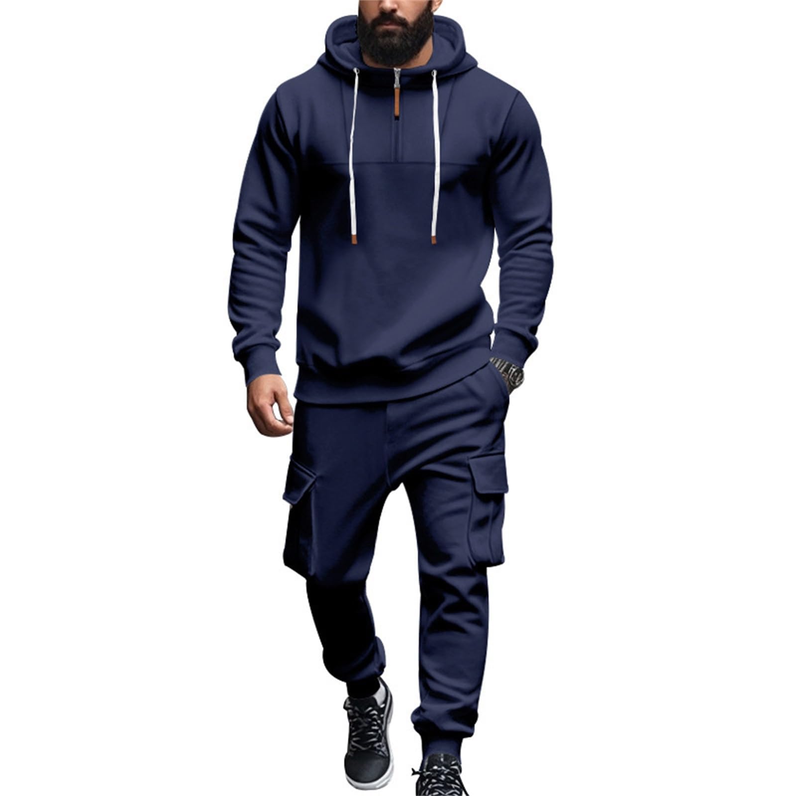 Conjunto de sudadera para hombre para otoño e invierno, pantalones largos pesados con forro polar, casual, holgado, a la moda, sudadera con capucha de gran tamaño, ropa de calle, uso diario